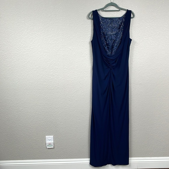 New Adrianna Papell Sleeveless Jersey Gown Embellished Lace Cowl Back Midnight - Picture 7 of 15